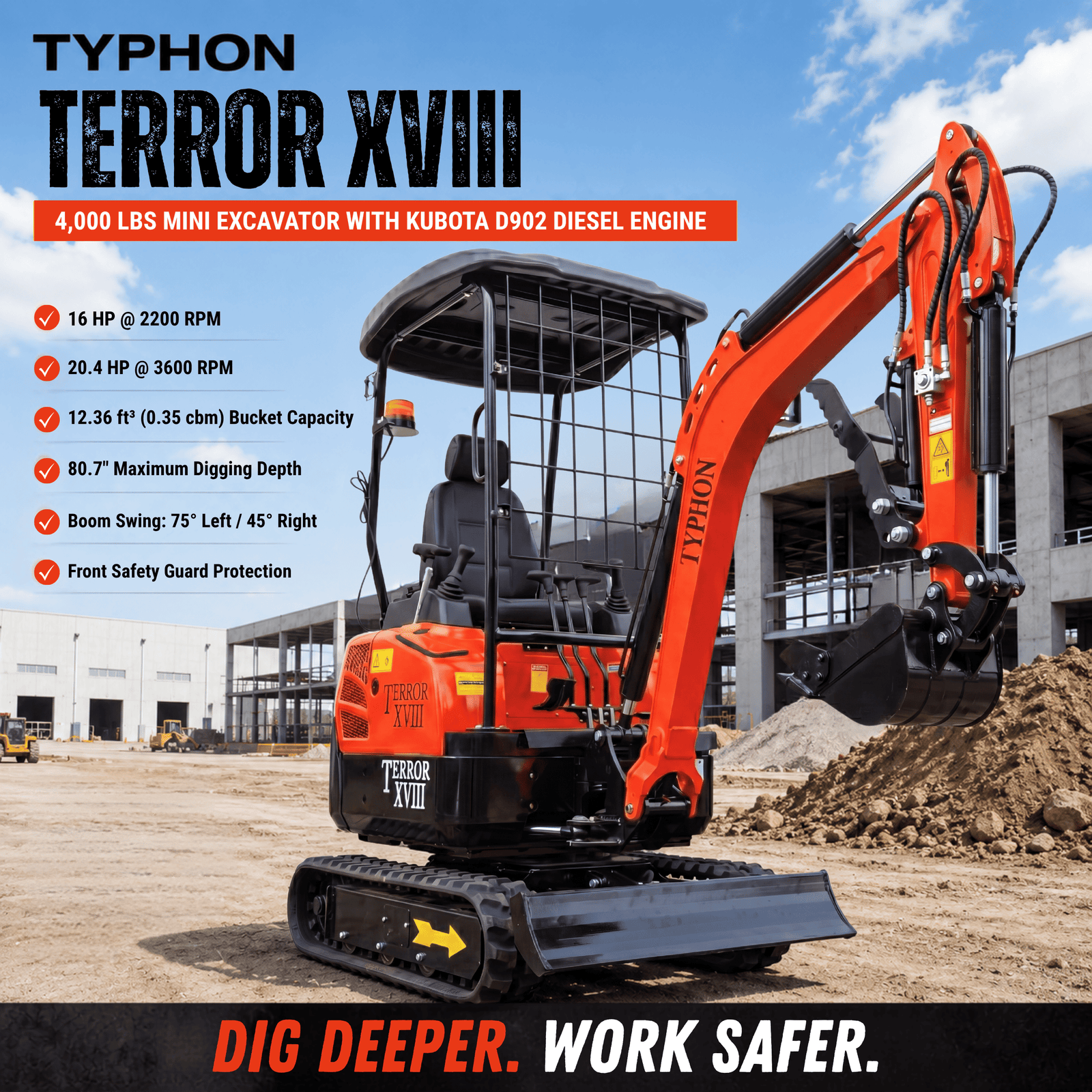 Top Compact & Mini Excavator Diggers- TYPHON Machinery TYPHON Lux Mini Excavator
