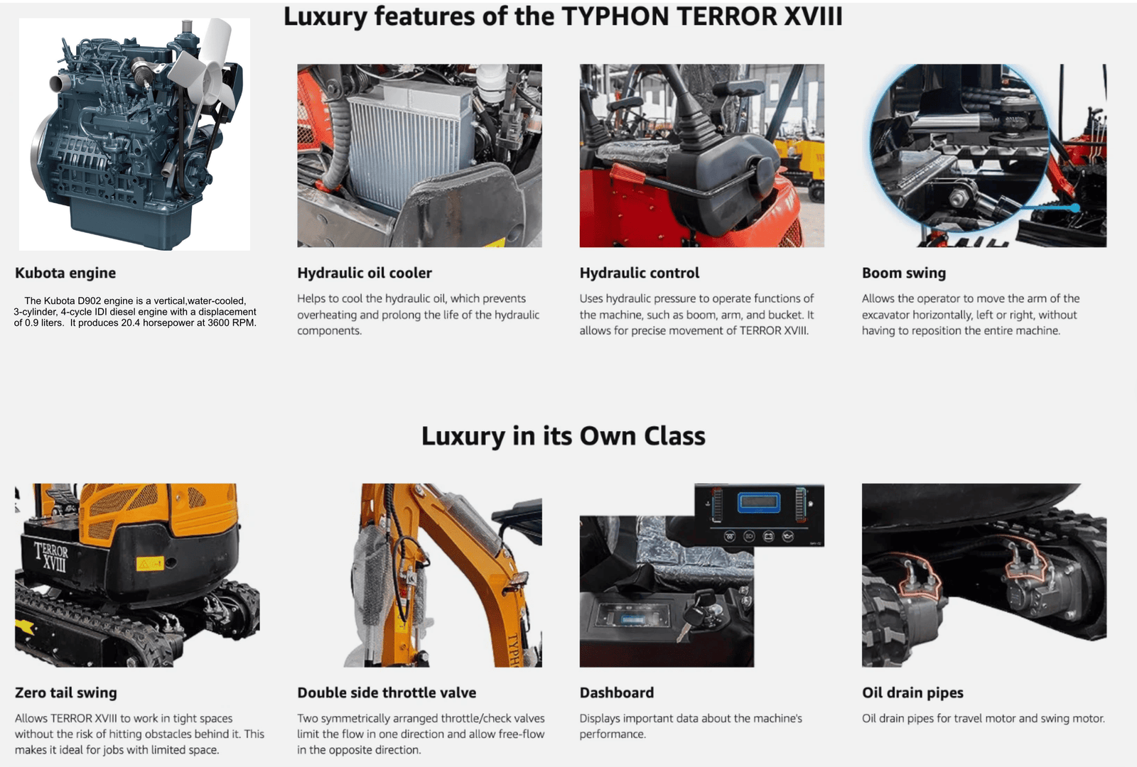 Top Compact & Mini Excavator Diggers- TYPHON Machinery TYPHON TERROR XVIII Mini Excavator – 4000lbs EPA Certified USA KUBOTA D902 engine - Image 7