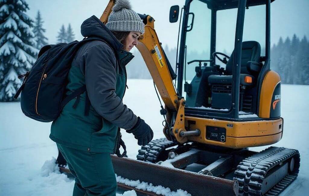 mini excavator in winter