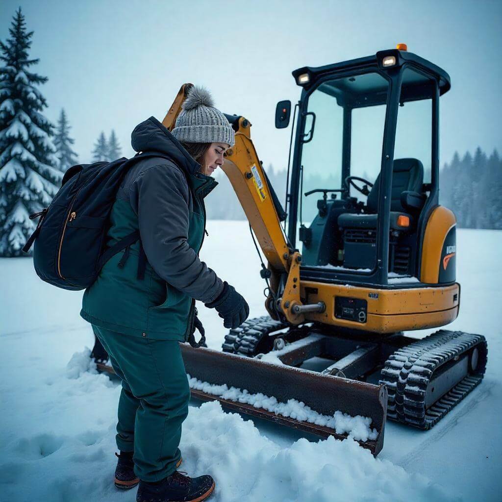 mini excavator in winter