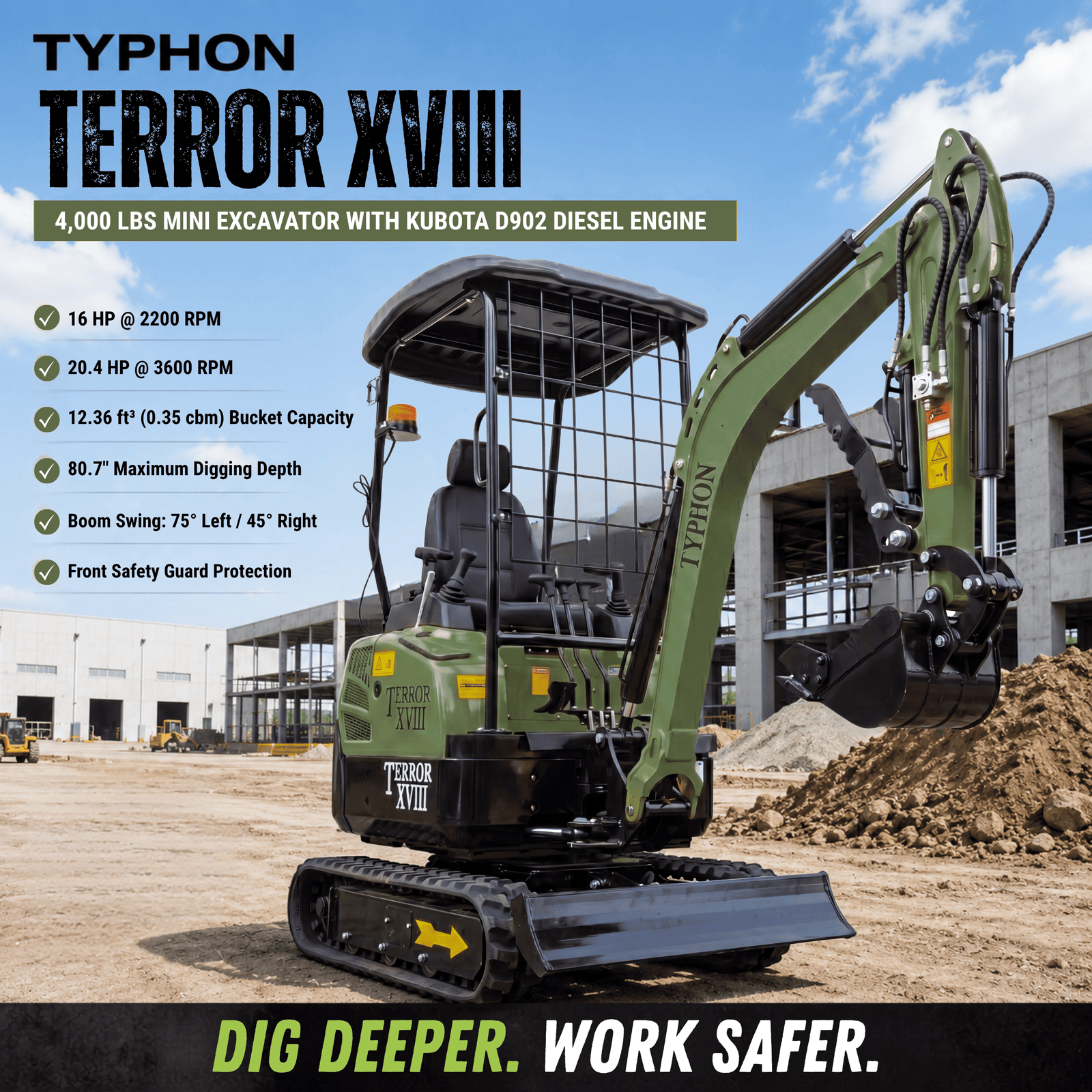 Top Compact & Mini Excavator Diggers- TYPHON Machinery Terror XVIII Mini Excavator