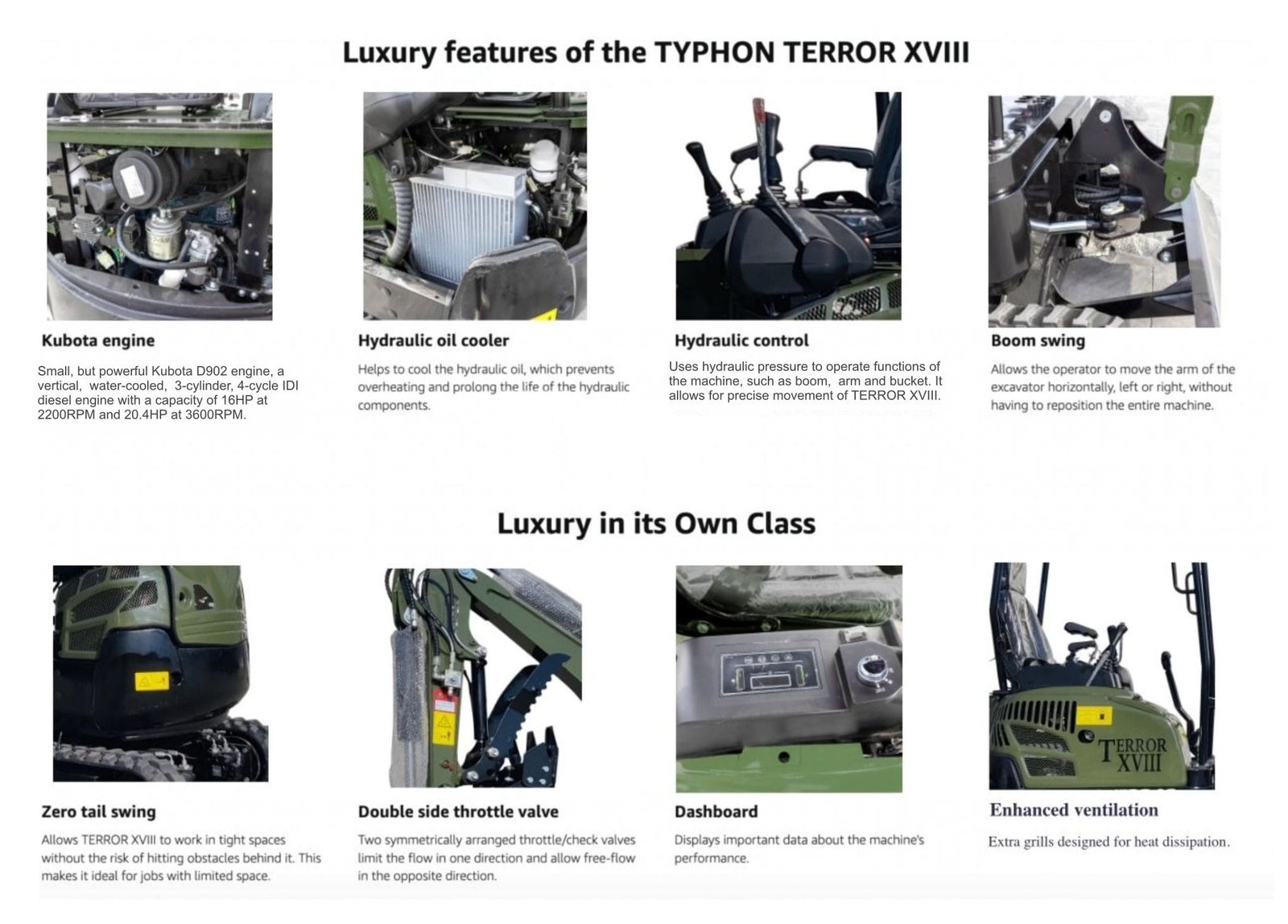 Top Compact & Mini Excavator Diggers- TYPHON Machinery 2025 4000 lb Typhon Terror XVIII Mini Excavator Rubber Track with Kubota Diesel Engine USA - Image 7