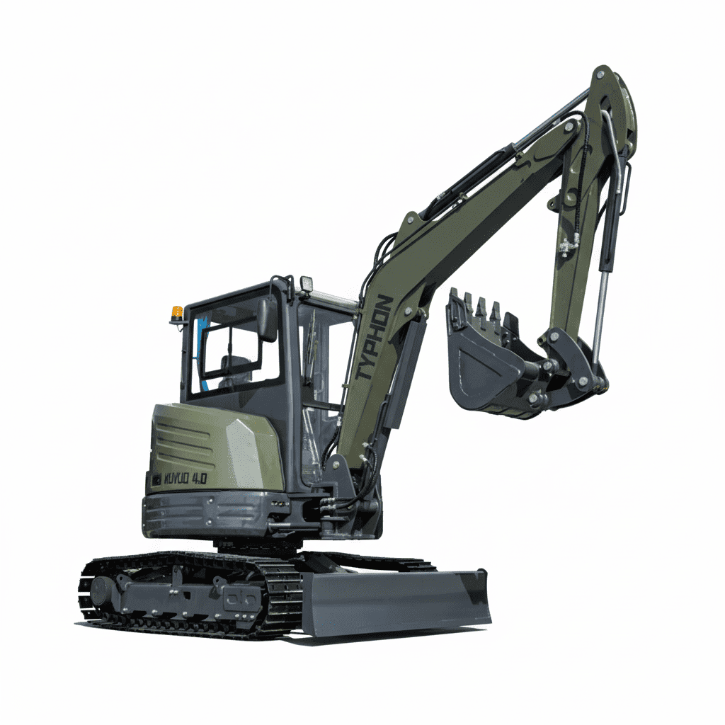 TYPHON KUVUO 4.0 four ton cabin mini excavator w Kubota D1703 Diesel engine Metal Tracks, Boom Swing, AC Heater, Hydraulic Control