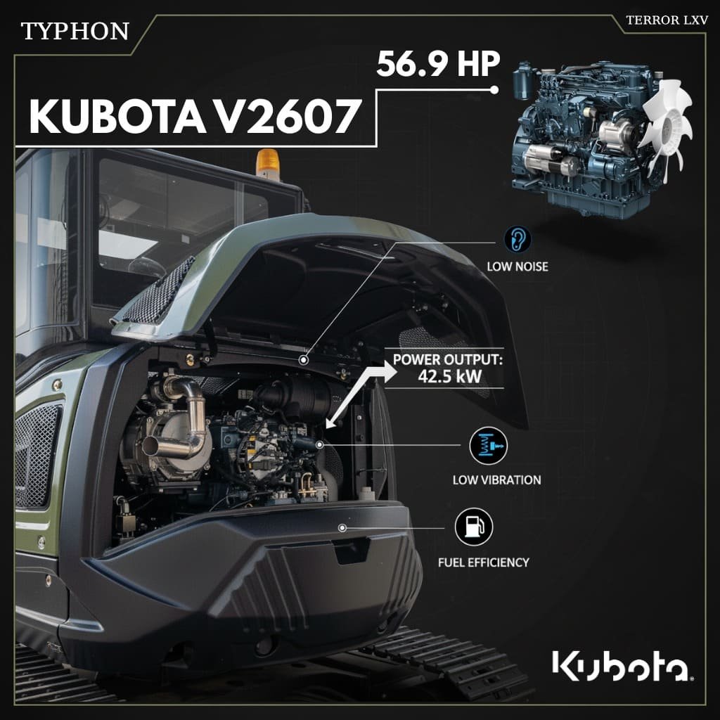 Top Compact & Mini Excavator Diggers- TYPHON Machinery TYPHON TERROR LXV 6.6 Ton Excavator Kubota V2607 56.9HP AC/Heater Cabin Boom Swing - Image 5