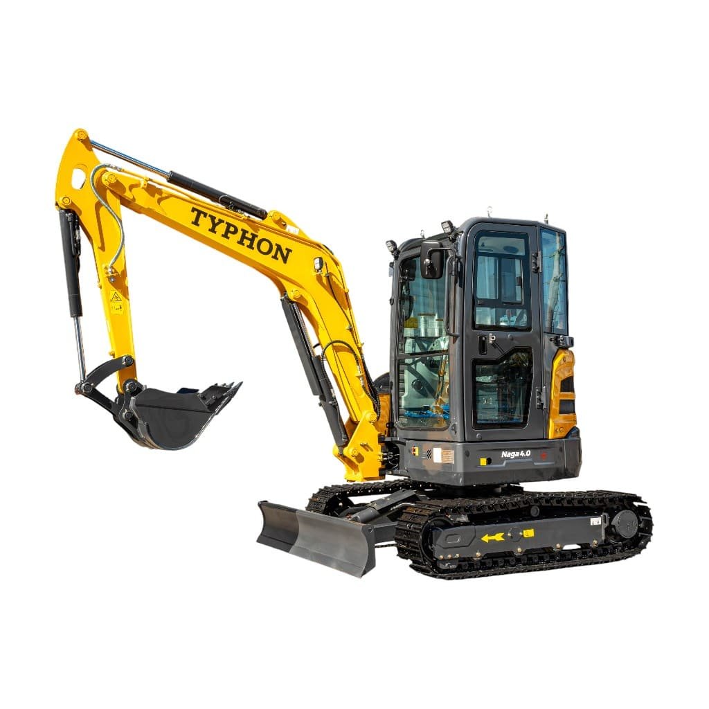 Top Compact & Mini Excavator Diggers- TYPHON Machinery TYPHON NAGA 4.0 Mini Excavator w 4 Ton 24.4hp Yanmar Diesel Engine Metal Track ISO SAE control switch, AC Heater Cabin, 2 Travel Speed - Image 29