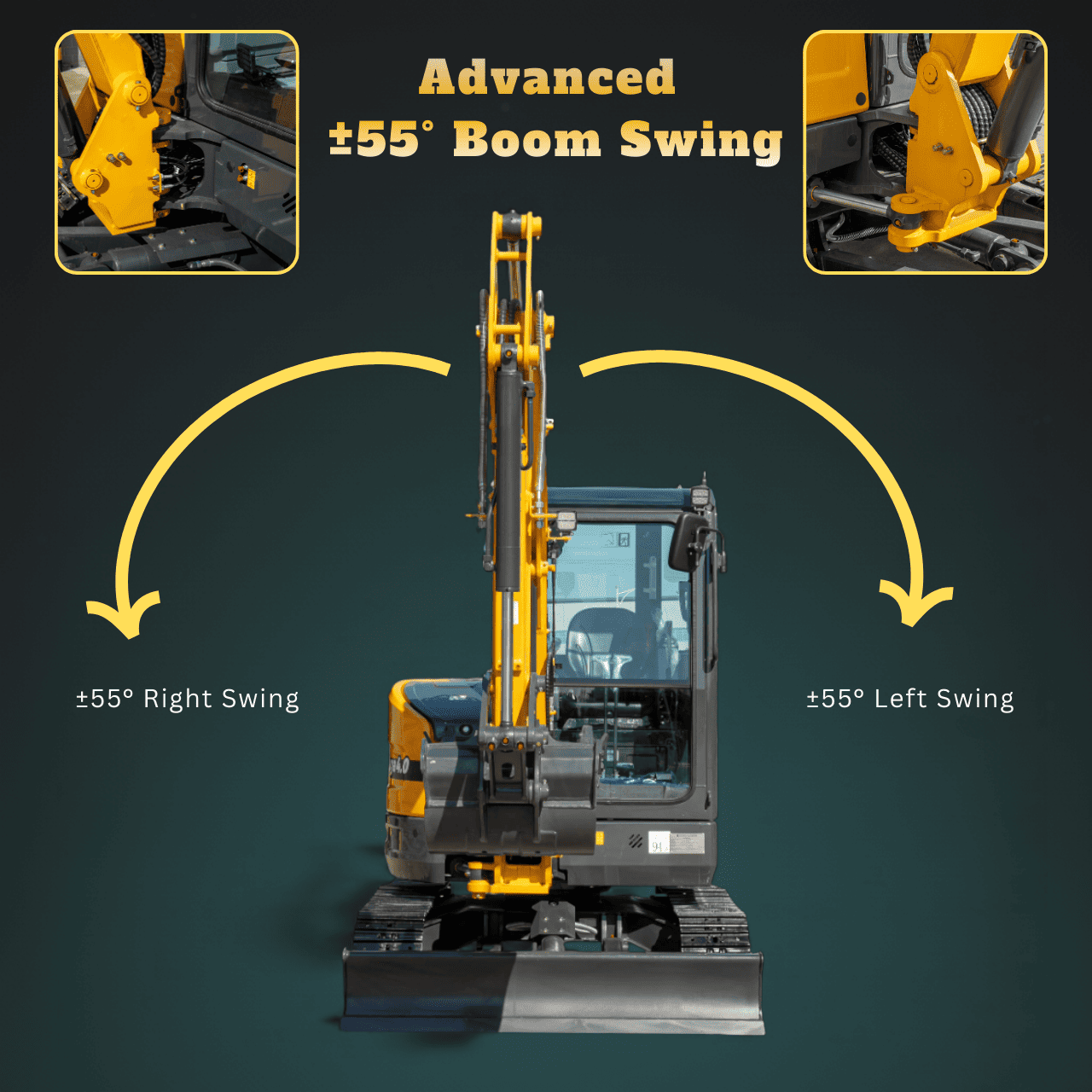 Top Compact & Mini Excavator Diggers- TYPHON Machinery TYPHON NAGA 4.0 Mini Excavator w 4 Ton 24.4hp Yanmar Diesel Engine Metal Track ISO SAE control switch, AC Heater Cabin, 2 Travel Speed - Image 4