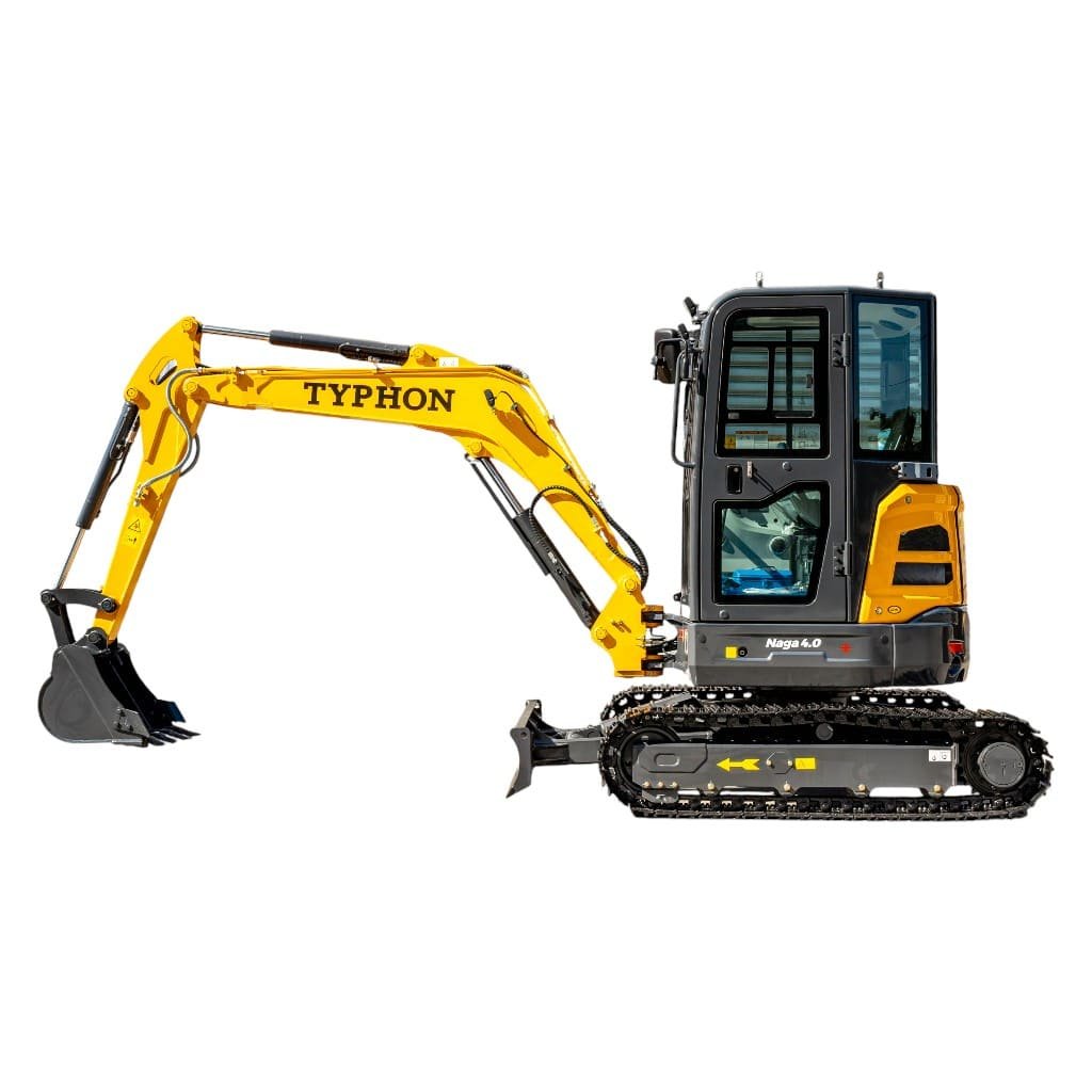 Top Compact & Mini Excavator Diggers- TYPHON Machinery TYPHON NAGA 4.0 Mini Excavator w 4 Ton 24.4hp Yanmar Diesel Engine Metal Track ISO SAE control switch, AC Heater Cabin, 2 Travel Speed - Image 15