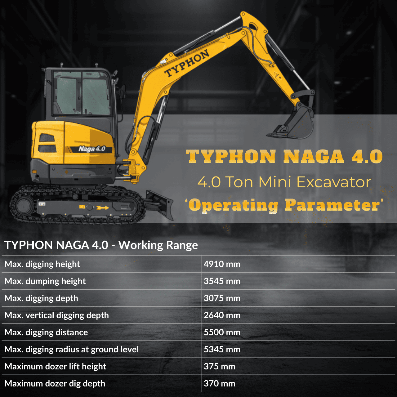 Top Compact & Mini Excavator Diggers- TYPHON Machinery TYPHON NAGA 4.0 Mini Excavator w 4 Ton 24.4hp Yanmar Diesel Engine Metal Track ISO SAE control switch, AC Heater Cabin, 2 Travel Speed - Image 5