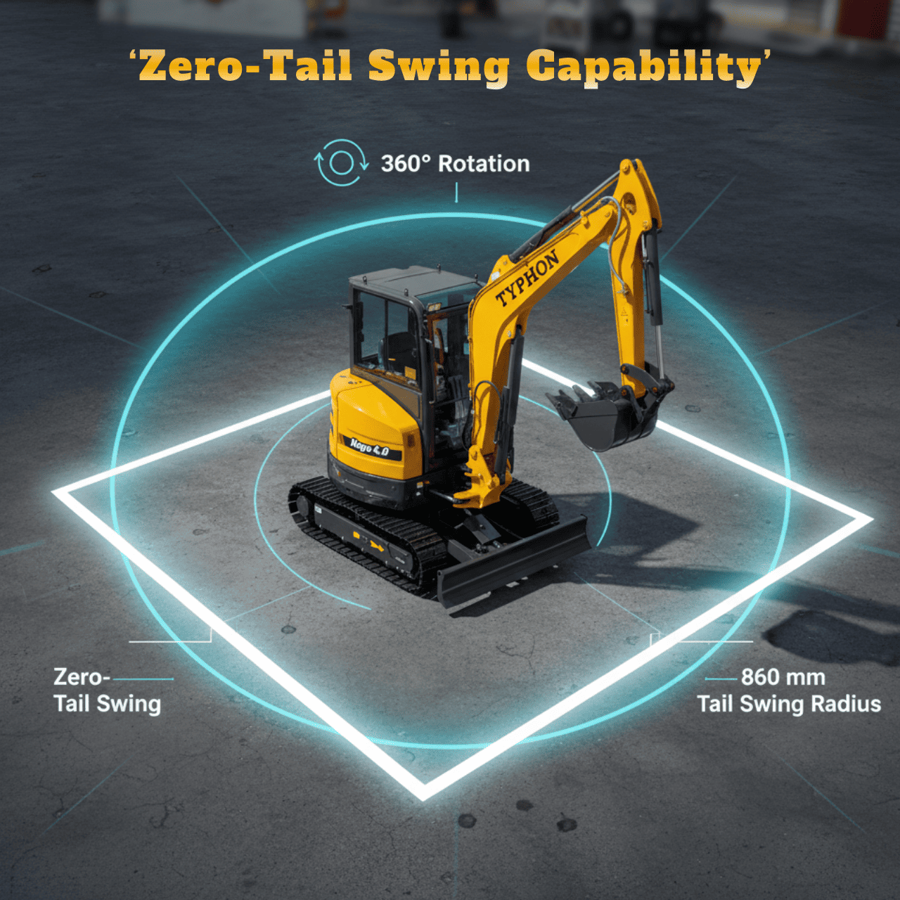 Top Compact & Mini Excavator Diggers- TYPHON Machinery TYPHON NAGA 4.0 Mini Excavator w 4 Ton 24.4hp Yanmar Diesel Engine Metal Track ISO SAE control switch, AC Heater Cabin, 2 Travel Speed - Image 9