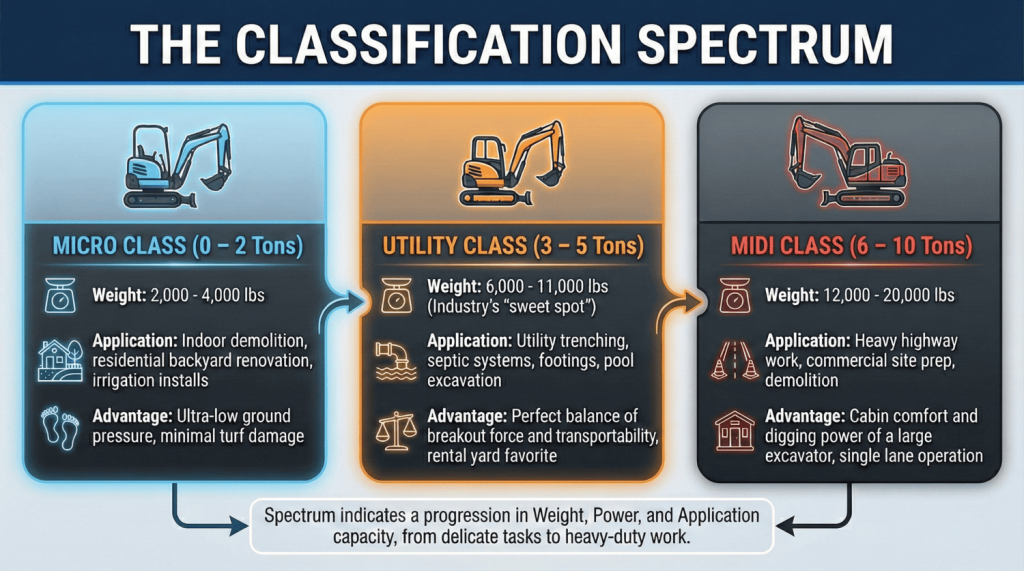 Top Compact & Mini Excavator Diggers- TYPHON Machinery The Classification Spectrum