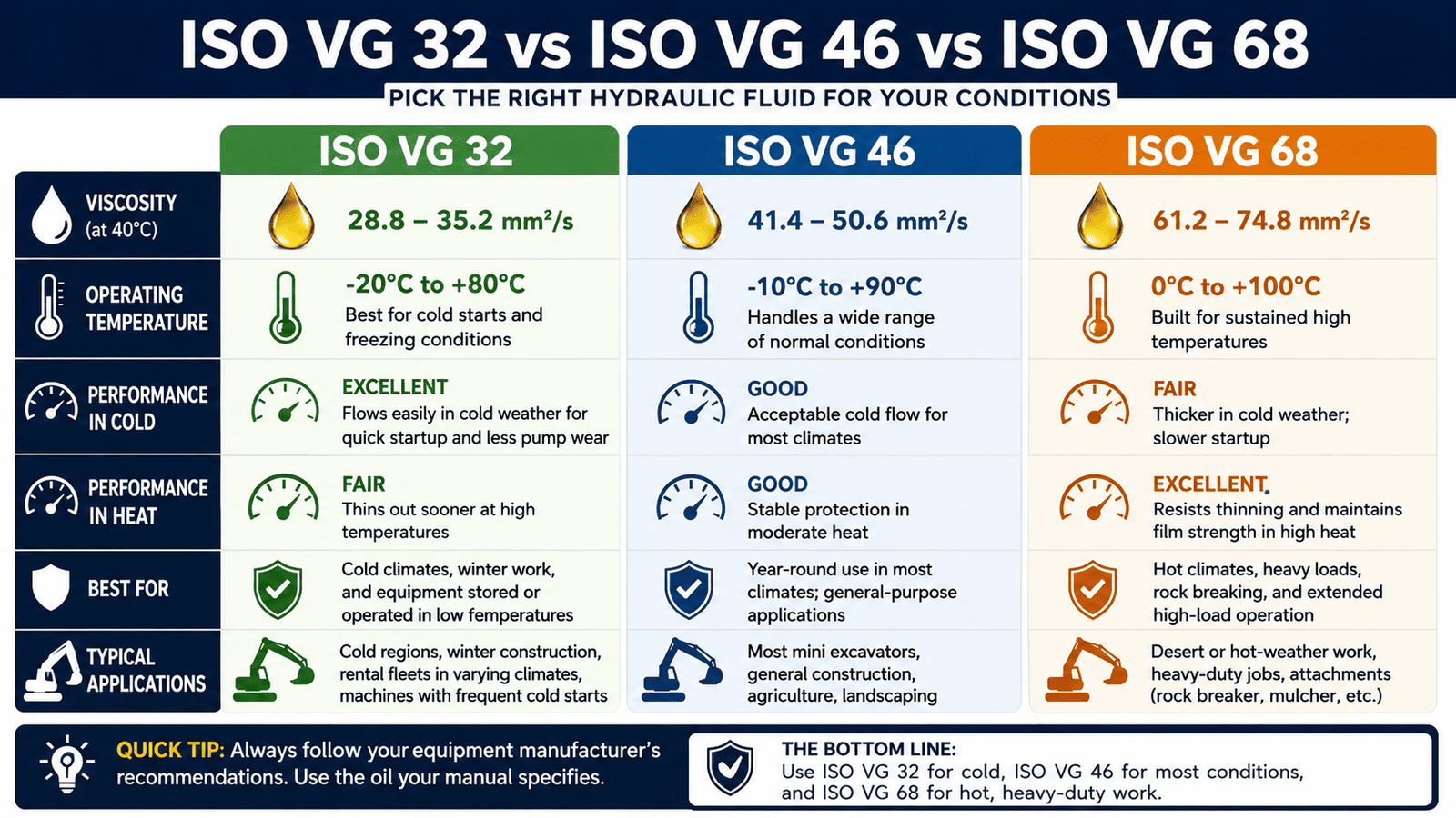 Top Compact & Mini Excavator Diggers- TYPHON Machinery ISO VG 32 vs ISO VG 46 vs ISO VG 68
