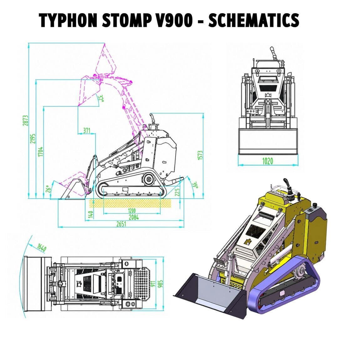 Top Compact & Mini Excavator Diggers- TYPHON Machinery Brand New TYPHON STOMP V900 1.4 Ton Compact Track Loader with 25HP Kubota Diesel Engine 1,102 lb Max Load - Image 2