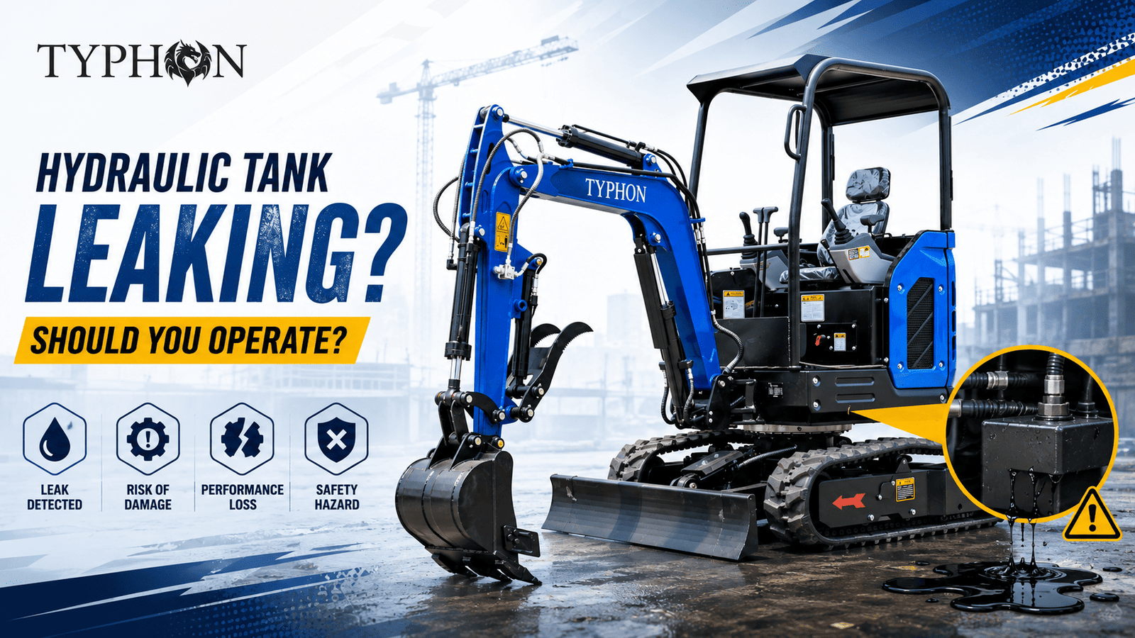 Top Compact & Mini Excavator Diggers- TYPHON Machinery Can I operate a mini excavator with a hydraulic tank leak?