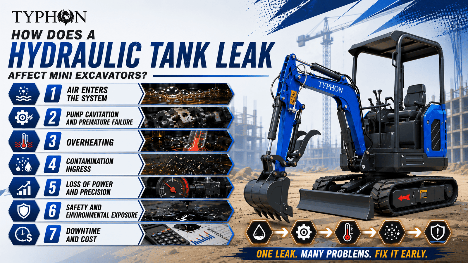 Top Compact & Mini Excavator Diggers- TYPHON Machinery How Does a Hydraulic Tank Leak Affect Mini Excavators?