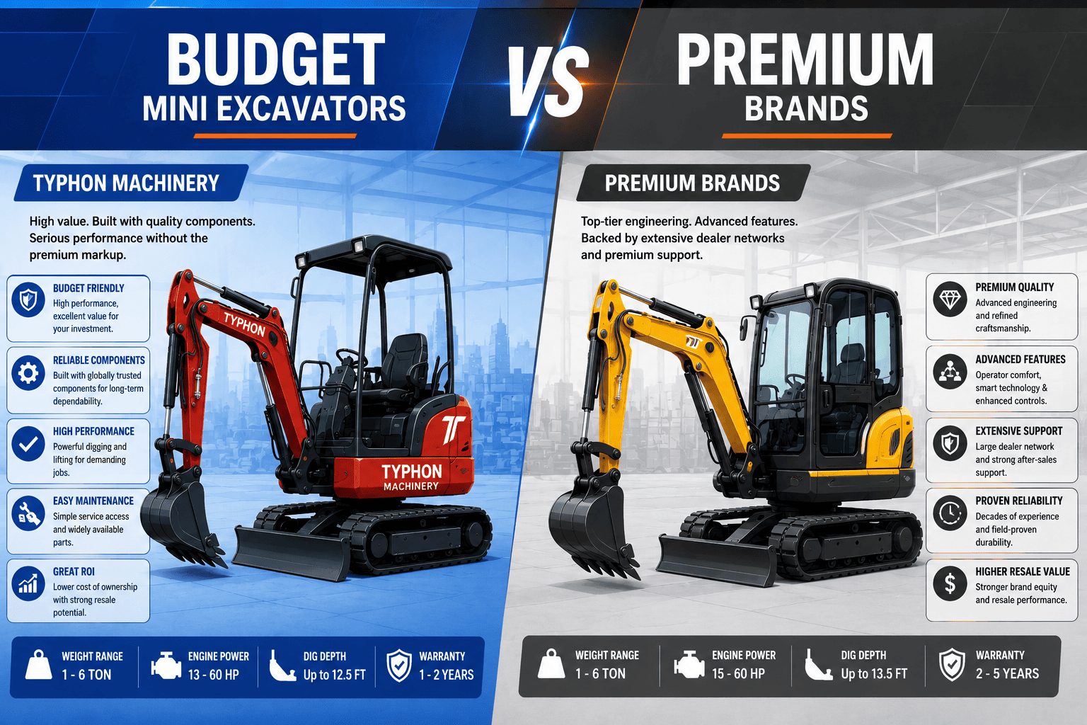 Budget Mini Excavators vs Premium Brands